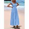 imagePRETTYGARDEN Womens Summer Square Neck Maxi Dresses Cap Sleeve Eyelet Smocked Tiered A Line Flowy Long Dress with PocketsLight Blue