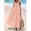 imagePRETTYGARDEN Womens Summer Square Neck Maxi Dresses Cap Sleeve Eyelet Smocked Tiered A Line Flowy Long Dress with PocketsLight Pink