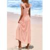 imagePRETTYGARDEN Womens Summer Square Neck Maxi Dresses Cap Sleeve Eyelet Smocked Tiered A Line Flowy Long Dress with PocketsLight Pink
