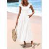imagePRETTYGARDEN Womens Summer Square Neck Maxi Dresses Cap Sleeve Eyelet Smocked Tiered A Line Flowy Long Dress with PocketsWhite