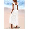 imagePRETTYGARDEN Womens Summer Square Neck Maxi Dresses Cap Sleeve Eyelet Smocked Tiered A Line Flowy Long Dress with PocketsWhite