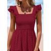 imagePRETTYGARDEN Womens Summer Square Neck Maxi Dresses Cap Sleeve Eyelet Smocked Tiered A Line Flowy Long Dress with PocketsWine Red