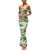 imagePRETTYGARDEN Womens Ruched Bodycon Maxi Dress 2025 Summer Off Shoulder Floral Mesh Cocktail Party Fitted DressesDark Army Green Floral