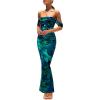 imagePRETTYGARDEN Womens Ruched Bodycon Maxi Dress 2025 Summer Off Shoulder Floral Mesh Cocktail Party Fitted DressesGreen Floral