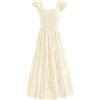 imagePRETTYGARDEN Womens Summer Square Neck Maxi Dresses Cap Sleeve Eyelet Smocked Tiered A Line Flowy Long Dress with PocketsBeige