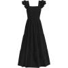 imagePRETTYGARDEN Womens Summer Square Neck Maxi Dresses Cap Sleeve Eyelet Smocked Tiered A Line Flowy Long Dress with PocketsBlack