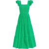 imagePRETTYGARDEN Womens Summer Square Neck Maxi Dresses Cap Sleeve Eyelet Smocked Tiered A Line Flowy Long Dress with PocketsGreen