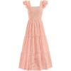 imagePRETTYGARDEN Womens Summer Square Neck Maxi Dresses Cap Sleeve Eyelet Smocked Tiered A Line Flowy Long Dress with PocketsLight Pink