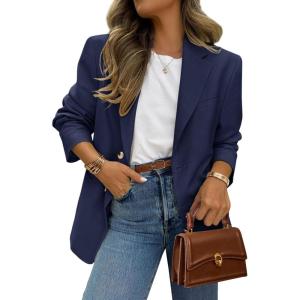 imagePRETTYGARDEN 2025 Blazers for Women Business Casual Long Sleeve Lapel Open Front Suit Jacket Work Blazer with PocketsNavy