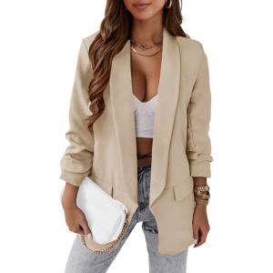 imagePRETTYGARDEN Womens Casual Blazer 2025 Spring Fall Fashion Long Sleeve Open Front Work Office Suit JacketsBeige White