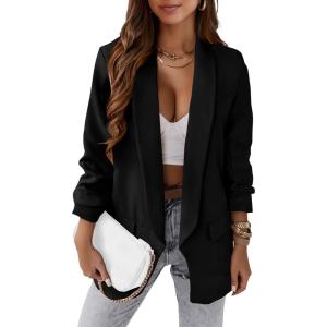 imagePRETTYGARDEN Womens Casual Blazer 2025 Spring Fall Fashion Long Sleeve Open Front Work Office Suit JacketsBlack
