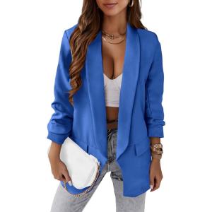 imagePRETTYGARDEN Womens Casual Blazer 2025 Spring Fall Fashion Long Sleeve Open Front Work Office Suit JacketsBlue