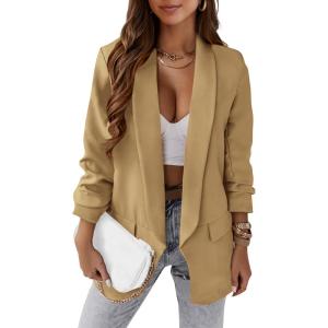 imagePRETTYGARDEN Womens Casual Blazer 2025 Spring Fall Fashion Long Sleeve Open Front Work Office Suit JacketsKhaki