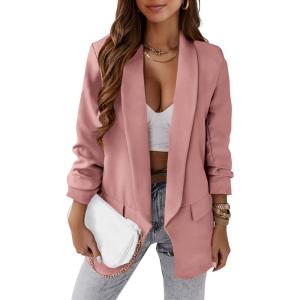 imagePRETTYGARDEN Womens Casual Blazer 2025 Spring Fall Fashion Long Sleeve Open Front Work Office Suit JacketsPink