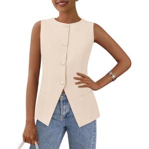 imagePRETTYGARDEN Womens Summer Suit Vest Tops 2025 Dressy Business Casual Sleeveless Button Down Trendy Fashion Blazer WaistcoatApricot