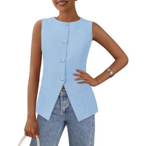 imagePRETTYGARDEN Womens Summer Suit Vest Tops 2025 Dressy Business Casual Sleeveless Button Down Trendy Fashion Blazer WaistcoatLight Blue