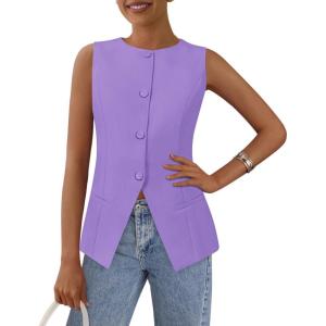 imagePRETTYGARDEN Womens Summer Suit Vest Tops 2025 Dressy Business Casual Sleeveless Button Down Trendy Fashion Blazer WaistcoatLight Purple