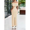 imagePRETTYGARDEN Off The Shoulder Dresses for Women 2025 Summer Elegant Bodycon Formal Cocktail Party Evening Maxi Long DressApricot
