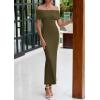imagePRETTYGARDEN Off The Shoulder Dresses for Women 2025 Summer Elegant Bodycon Formal Cocktail Party Evening Maxi Long DressArmy Green