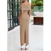 imagePRETTYGARDEN Off The Shoulder Dresses for Women 2025 Summer Elegant Bodycon Formal Cocktail Party Evening Maxi Long DressLight Khaki