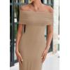 imagePRETTYGARDEN Off The Shoulder Dresses for Women 2025 Summer Elegant Bodycon Formal Cocktail Party Evening Maxi Long DressLight Khaki