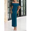 imagePRETTYGARDEN Off The Shoulder Dresses for Women 2025 Summer Elegant Bodycon Formal Cocktail Party Evening Maxi Long DressPeacock Blue