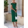 imagePRETTYGARDEN Summer Dresses for Women 2025 Formal Off The Shoulder Midi Bodycon Ribbed Knit Spring Wedding Guest DressDark Green