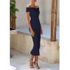 imagePRETTYGARDEN Summer Dresses for Women 2025 Formal Off The Shoulder Midi Bodycon Ribbed Knit Spring Wedding Guest DressNavy