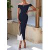 imagePRETTYGARDEN Summer Dresses for Women 2025 Formal Off The Shoulder Midi Bodycon Ribbed Knit Spring Wedding Guest DressNavy