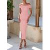 imagePRETTYGARDEN Summer Dresses for Women 2025 Formal Off The Shoulder Midi Bodycon Ribbed Knit Spring Wedding Guest DressPink