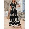 imagePRETTYGARDEN Womens 2025 Summer Casual V Neck Boho Maxi Dress Flowy Aline Bell Sleeve Tiered Floral Dresses with PocketFloral Black Apricot