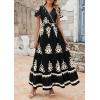 imagePRETTYGARDEN Womens 2025 Summer Casual V Neck Boho Maxi Dress Flowy Aline Bell Sleeve Tiered Floral Dresses with PocketFloral Black Apricot