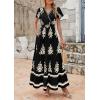 imagePRETTYGARDEN Womens 2025 Summer Casual V Neck Boho Maxi Dress Flowy Aline Bell Sleeve Tiered Floral Dresses with PocketFloral Black Apricot