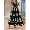 imagePRETTYGARDEN Womens 2025 Summer Casual V Neck Boho Maxi Dress Flowy Aline Bell Sleeve Tiered Floral Dresses with PocketFloral Black Apricot