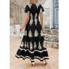 imagePRETTYGARDEN Womens 2025 Summer Casual V Neck Boho Maxi Dress Flowy Aline Bell Sleeve Tiered Floral Dresses with PocketFloral Black Apricot