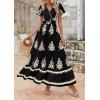 imagePRETTYGARDEN Womens 2025 Summer Casual V Neck Boho Maxi Dress Flowy Aline Bell Sleeve Tiered Floral Dresses with PocketFloral Black Apricot