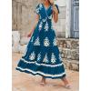 imagePRETTYGARDEN Womens 2025 Summer Casual V Neck Boho Maxi Dress Flowy Aline Bell Sleeve Tiered Floral Dresses with PocketFloral Lake Blue White