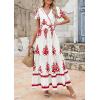 imagePRETTYGARDEN Womens 2025 Summer Casual V Neck Boho Maxi Dress Flowy Aline Bell Sleeve Tiered Floral Dresses with PocketFloral Light Apricot Orange