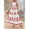 imagePRETTYGARDEN Womens 2025 Summer Casual V Neck Boho Maxi Dress Flowy Aline Bell Sleeve Tiered Floral Dresses with PocketFloral Light Apricot Orange