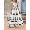 imagePRETTYGARDEN Womens 2025 Summer Casual V Neck Boho Maxi Dress Flowy Aline Bell Sleeve Tiered Floral Dresses with PocketFloral White Black