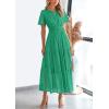 imagePRETTYGARDEN Womens 2025 Summer Maxi Dress Short Sleeve V Neck Hollow Out Eyelet A Line Long Flowy Beach Vacation DressesGreen