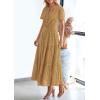 imagePRETTYGARDEN Womens 2025 Summer Maxi Dress Short Sleeve V Neck Hollow Out Eyelet A Line Long Flowy Beach Vacation DressesKhaki
