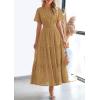 imagePRETTYGARDEN Womens 2025 Summer Maxi Dress Short Sleeve V Neck Hollow Out Eyelet A Line Long Flowy Beach Vacation DressesKhaki