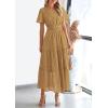 imagePRETTYGARDEN Womens 2025 Summer Maxi Dress Short Sleeve V Neck Hollow Out Eyelet A Line Long Flowy Beach Vacation DressesKhaki