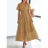 imagePRETTYGARDEN Womens 2025 Summer Maxi Dress Short Sleeve V Neck Hollow Out Eyelet A Line Long Flowy Beach Vacation DressesKhaki