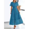 imagePRETTYGARDEN Womens 2025 Summer Maxi Dress Short Sleeve V Neck Hollow Out Eyelet A Line Long Flowy Beach Vacation DressesLake Blue