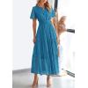 imagePRETTYGARDEN Womens 2025 Summer Maxi Dress Short Sleeve V Neck Hollow Out Eyelet A Line Long Flowy Beach Vacation DressesLake Blue