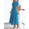 imagePRETTYGARDEN Womens 2025 Summer Maxi Dress Short Sleeve V Neck Hollow Out Eyelet A Line Long Flowy Beach Vacation DressesLake Blue