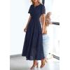 imagePRETTYGARDEN Womens 2025 Summer Maxi Dress Short Sleeve V Neck Hollow Out Eyelet A Line Long Flowy Beach Vacation DressesNavy