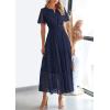 imagePRETTYGARDEN Womens 2025 Summer Maxi Dress Short Sleeve V Neck Hollow Out Eyelet A Line Long Flowy Beach Vacation DressesNavy